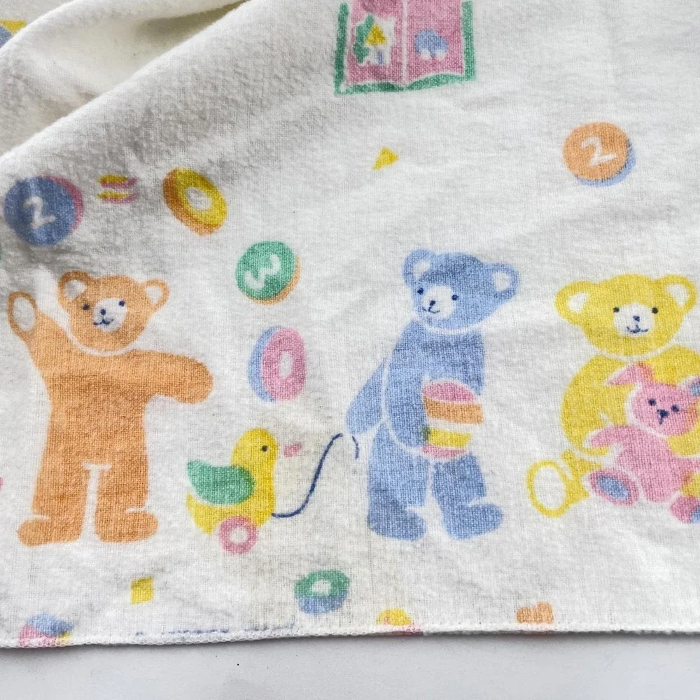 Vtg Baby Receiving Swaddling Blankets Set of 3 Cotton Teddy Bear Bunny USA